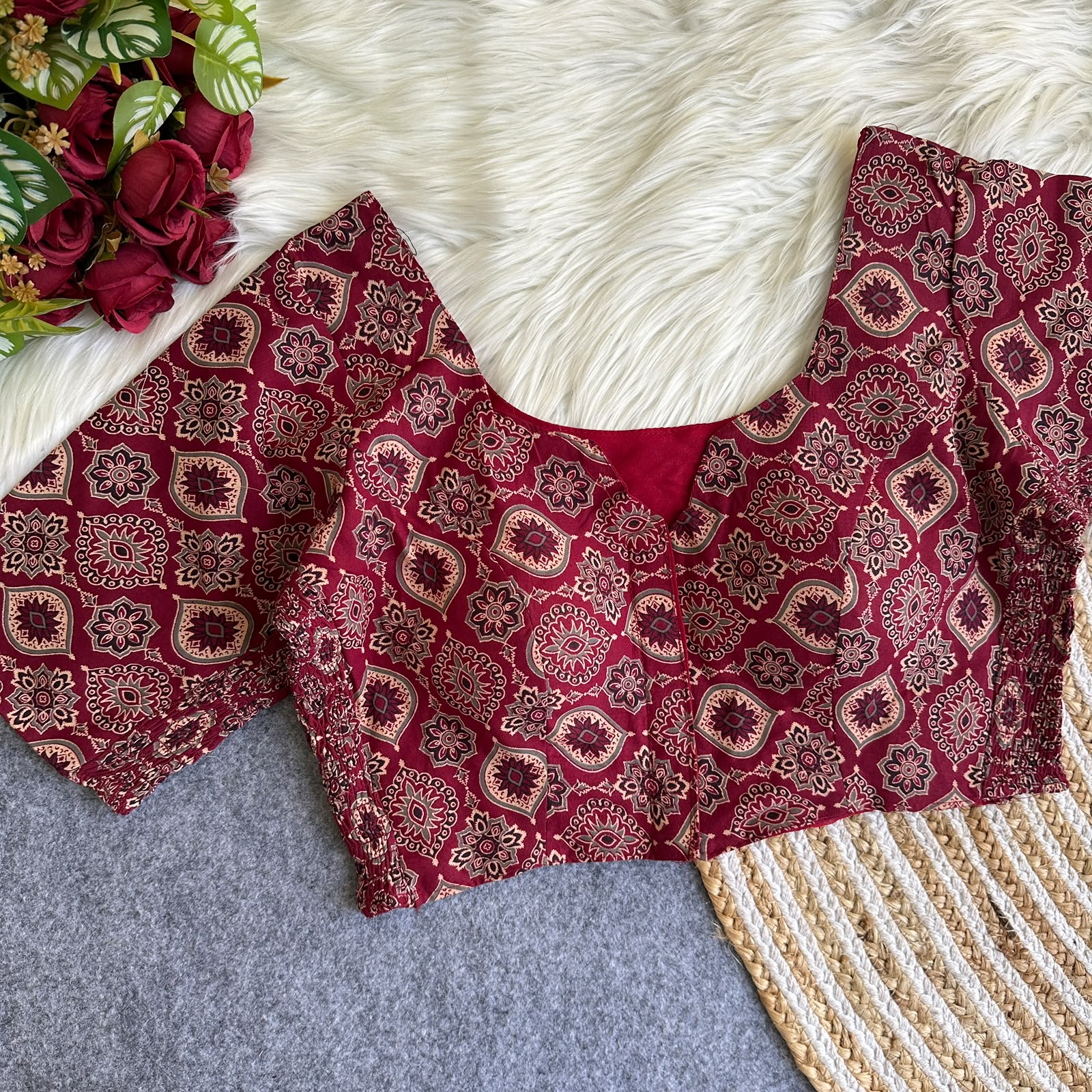 Arjrak Elastic Pure Ajrak Cotton Blouse - view 2