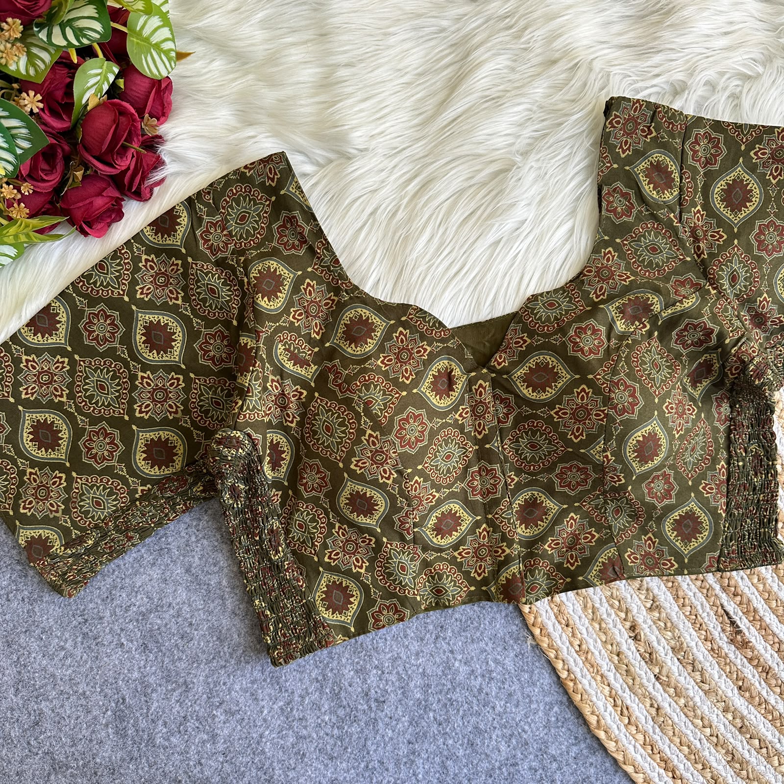 Arjrak Elastic Pure Ajrak Cotton Blouse - view 3