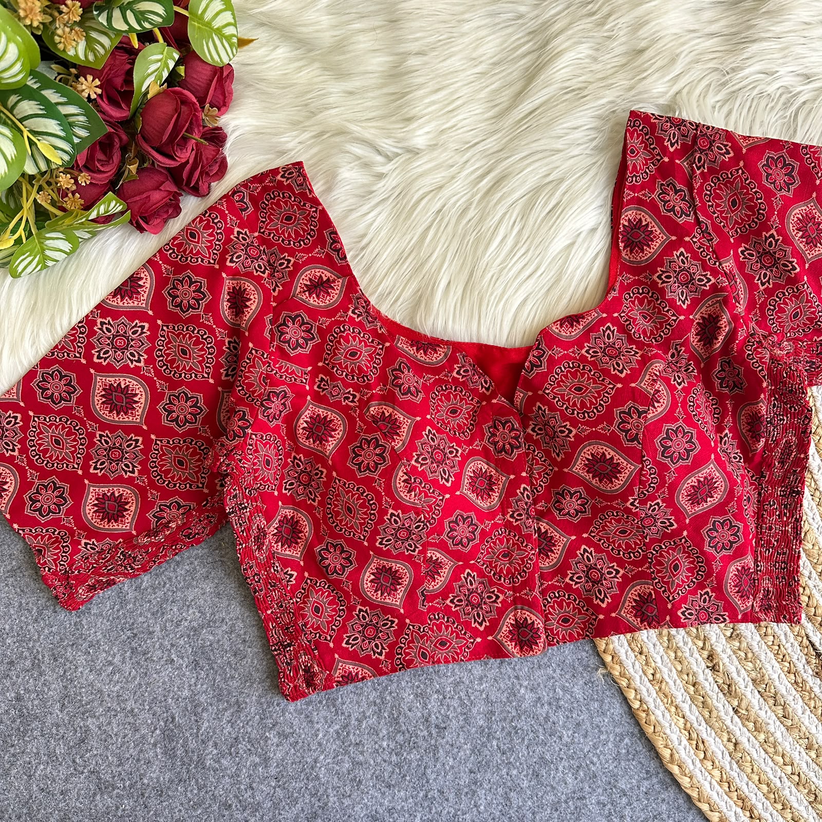 Arjrak Elastic Pure Ajrak Cotton Blouse - view 4