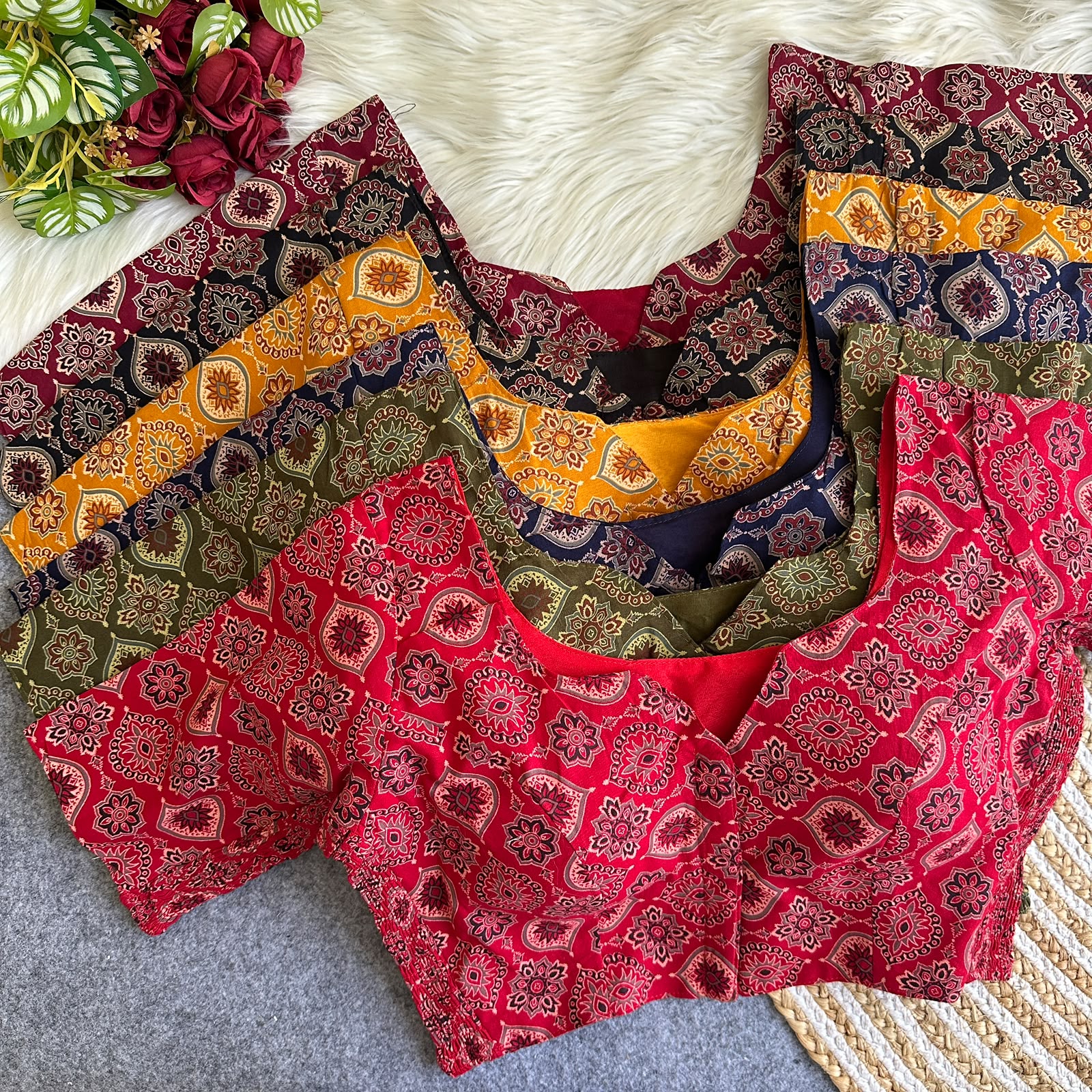 Arjrak Elastic Pure Ajrak Cotton Blouse - view 5