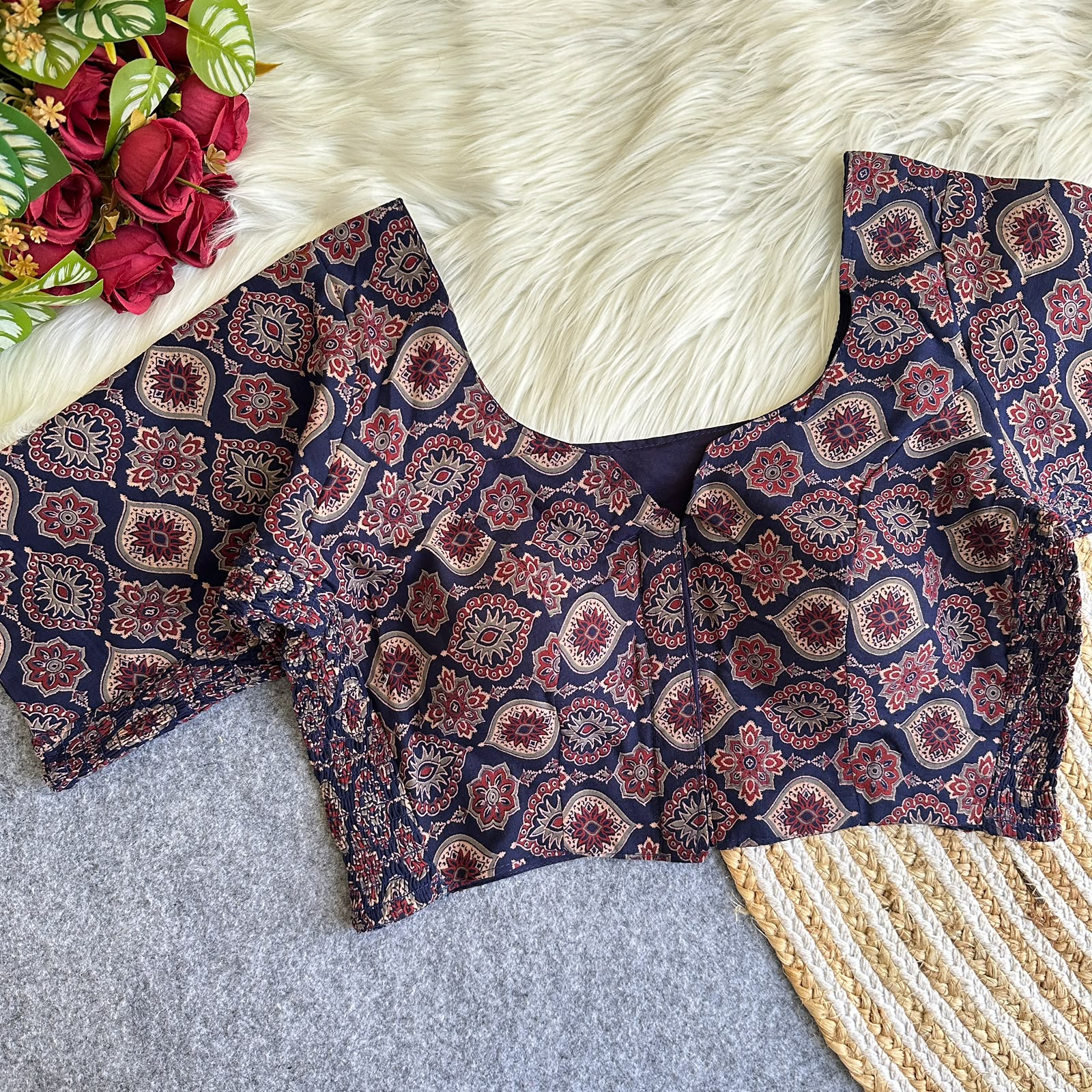 Arjrak Elastic Pure Ajrak Cotton Blouse - view 6