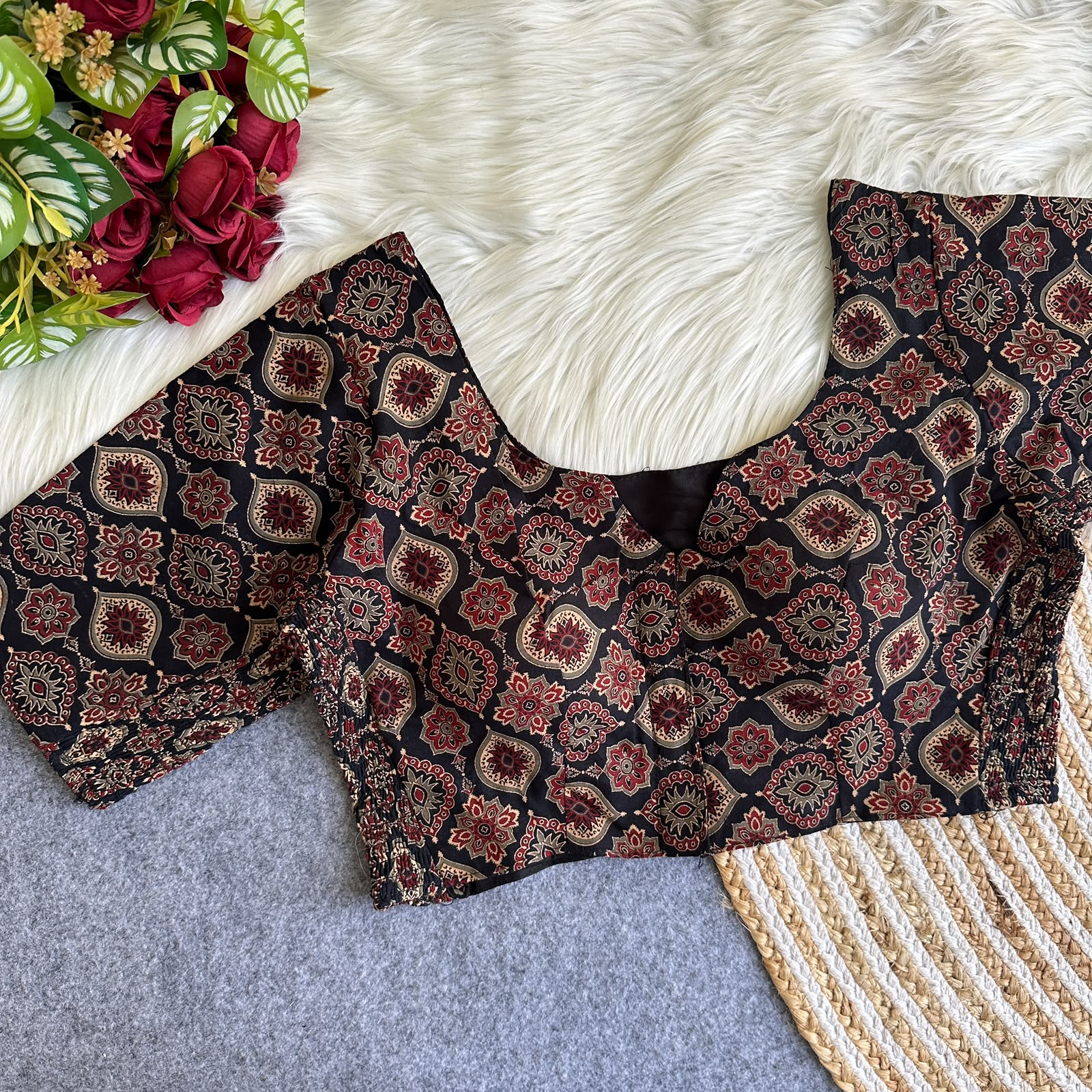 Arjrak Elastic Pure Ajrak Cotton Blouse - view 7