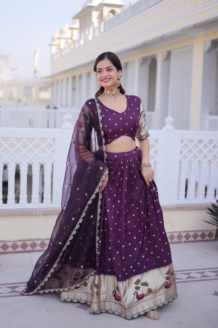 LW 7162 Wine Dola Silk Lehenga Choli