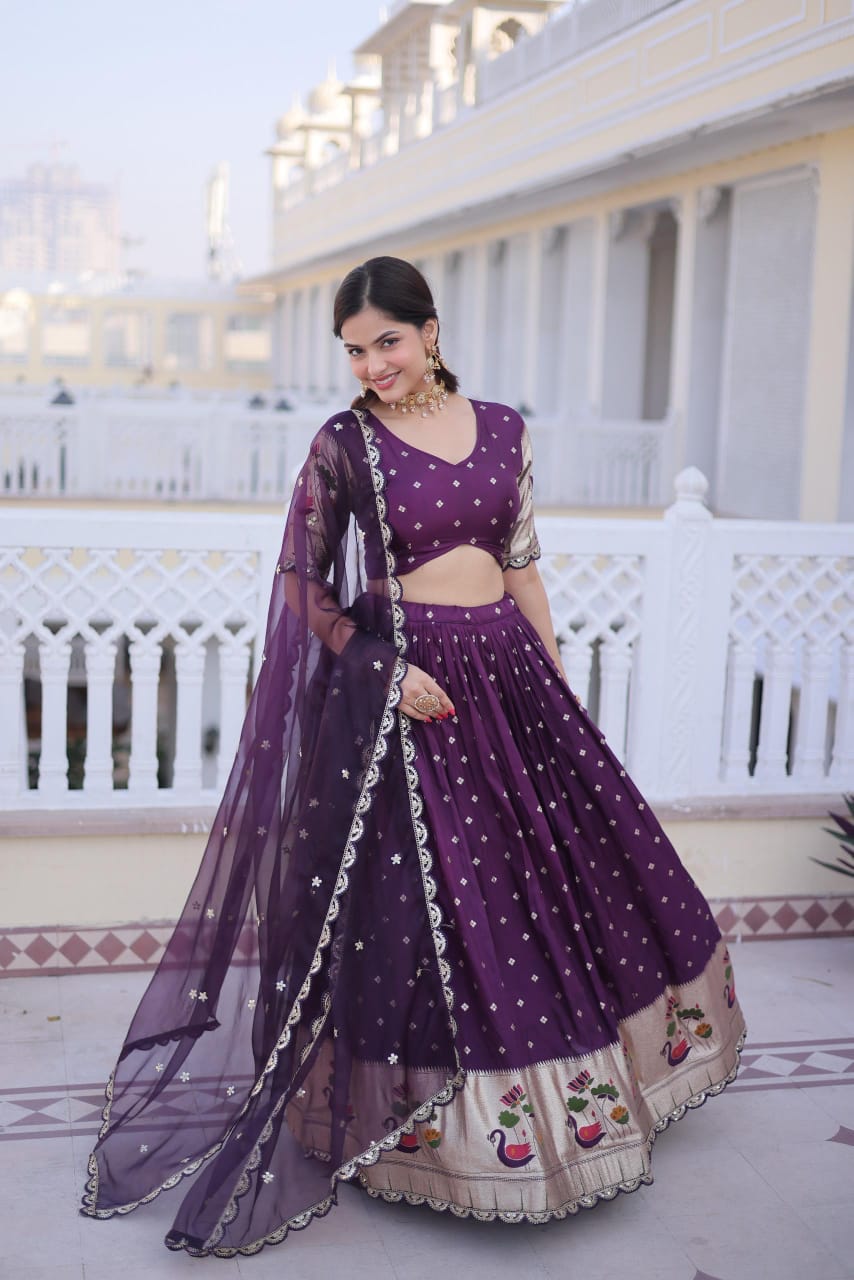 LW 7162 Wine Dola Silk Lehenga Choli - view 3