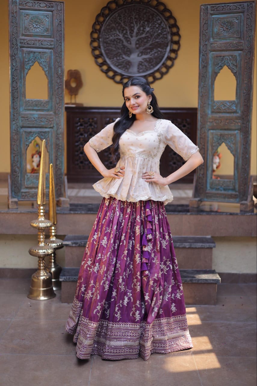 LW 7166 Wine Jacquard Lehenga Choli - view 3