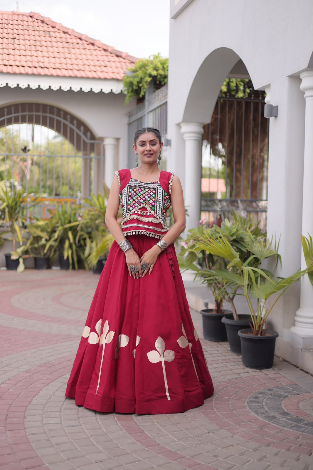 LW 7174 Maroon Roman Silk Lehenga Choli - view 5