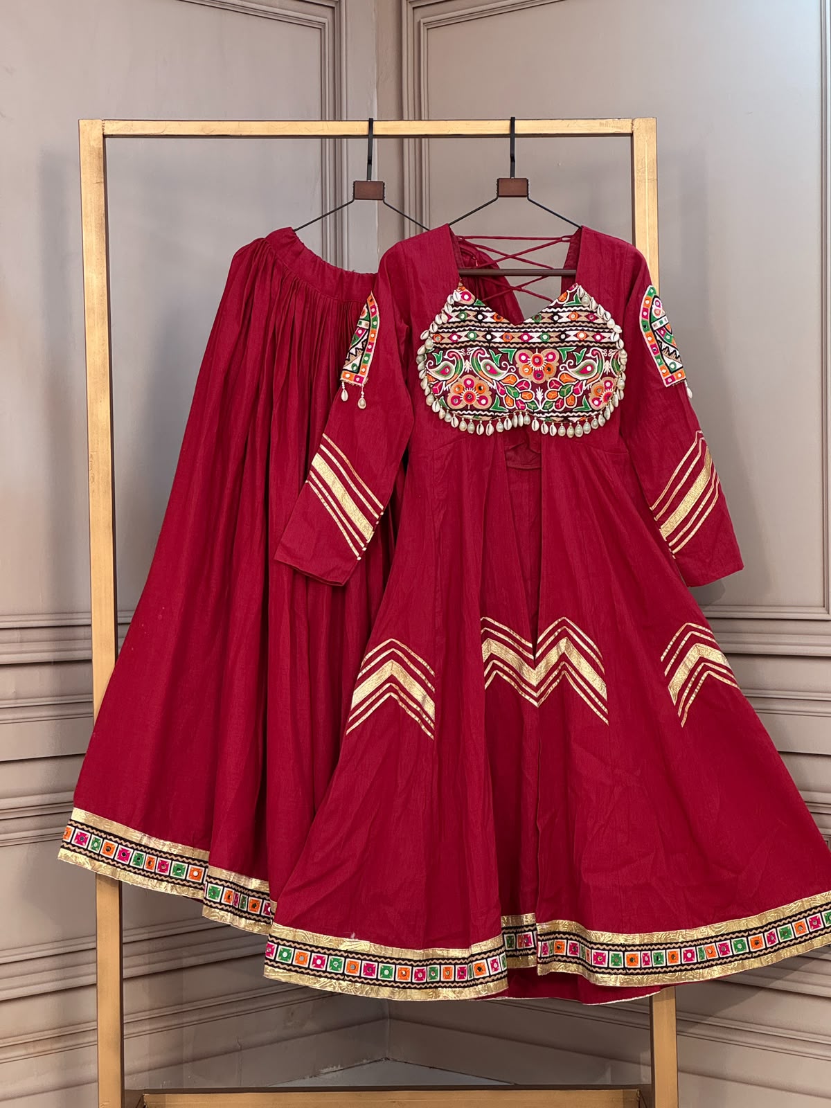 LW 7178 Maroon Kora Cotton Lehenga Choli - view 3