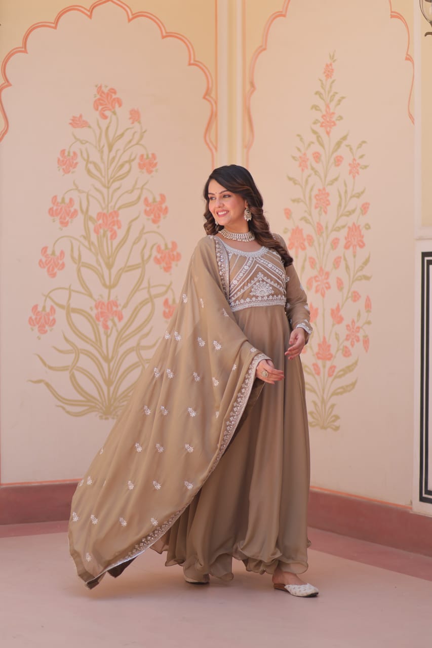 LW 9311 Beige Star Georgette Gown - view 3