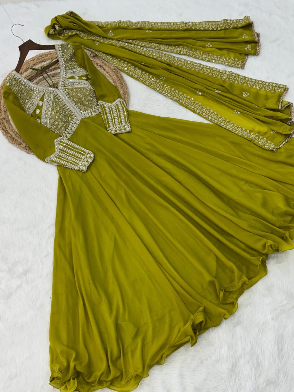 LW 9313 Mehendi Star Georgette Gown - view 2