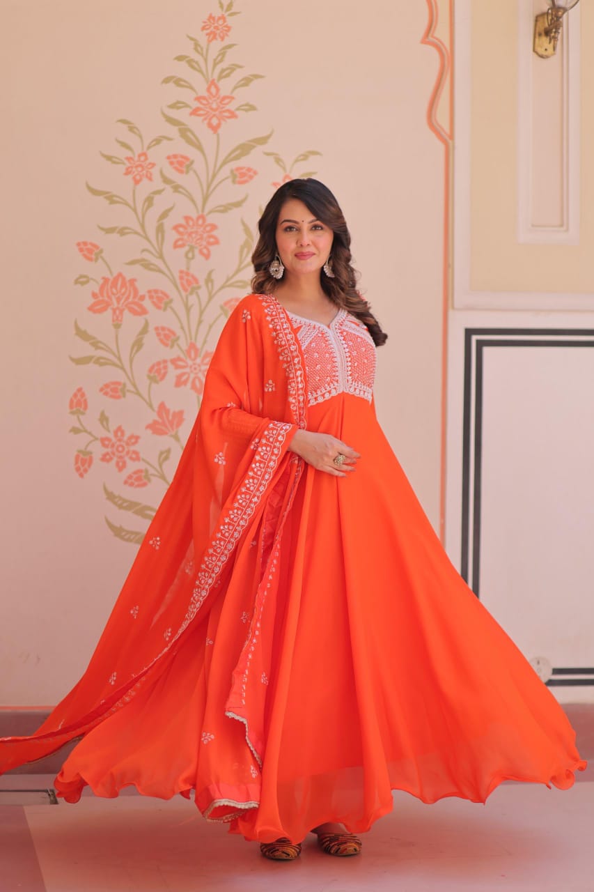 LW 9313 Mehendi Star Georgette Gown - view 4