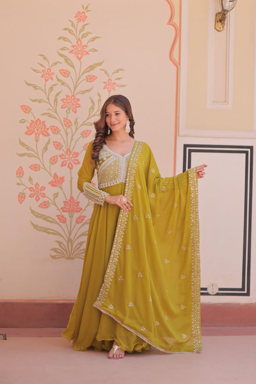 LW 9313 Mehendi Star Georgette Gown - view 5