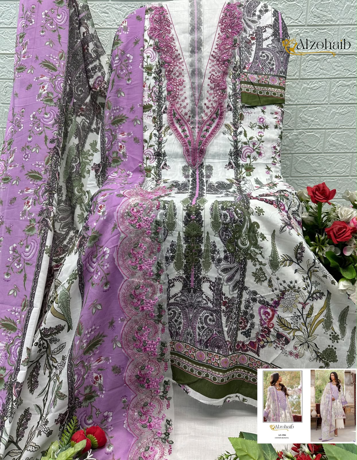 Alzohaib Az 1582 Pure Cotton Pakistani Suits - view 2