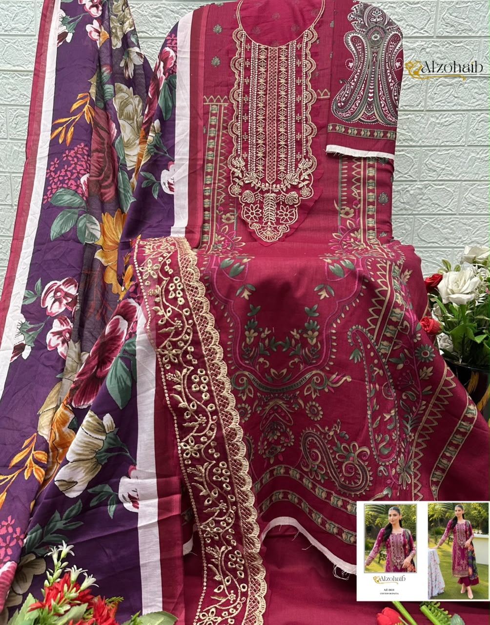 Alzohaib Az 1614 Pure Cotton Pakistani Suits - view 3