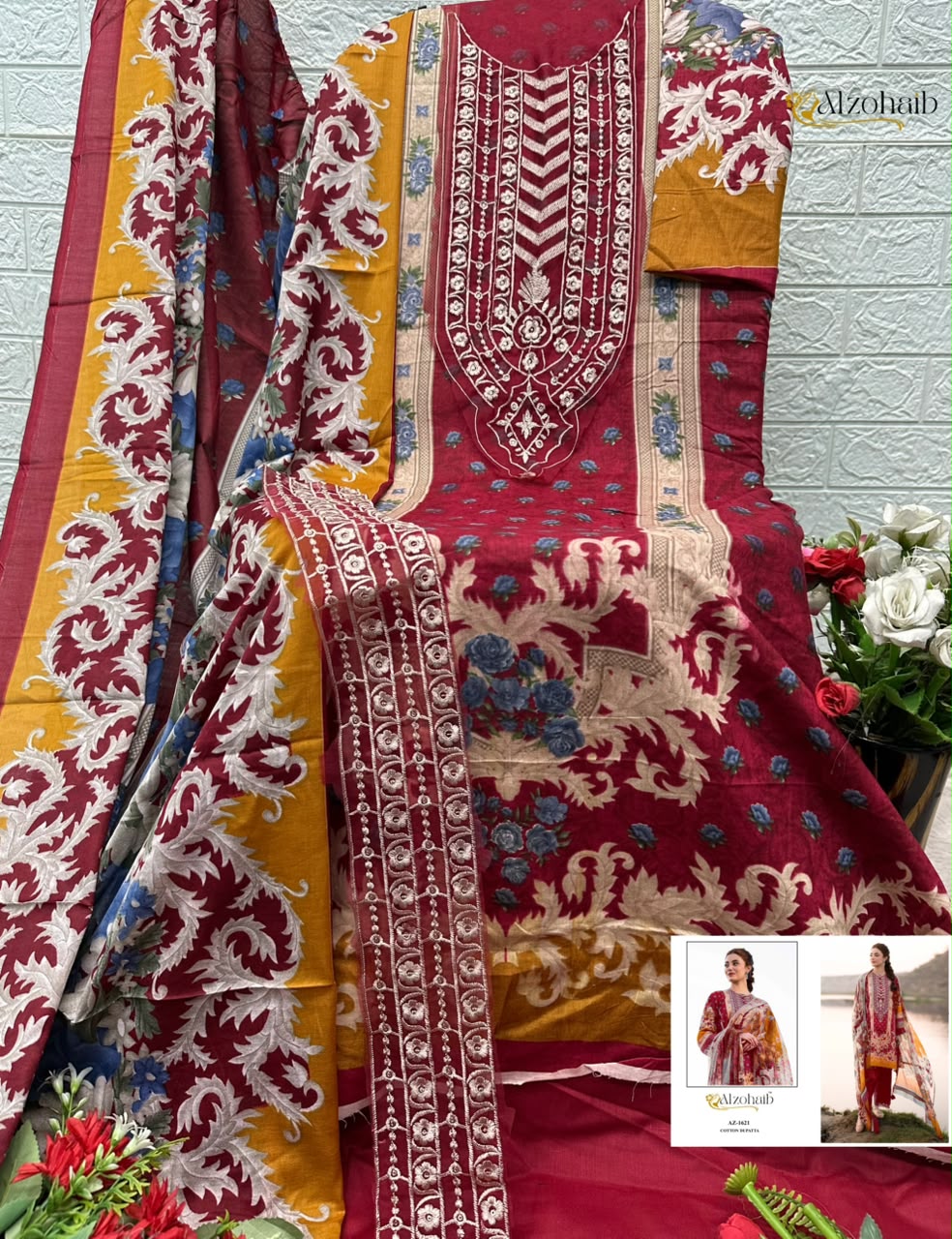 Alzohaib Az 1614 Pure Cotton Pakistani Suits - view 4