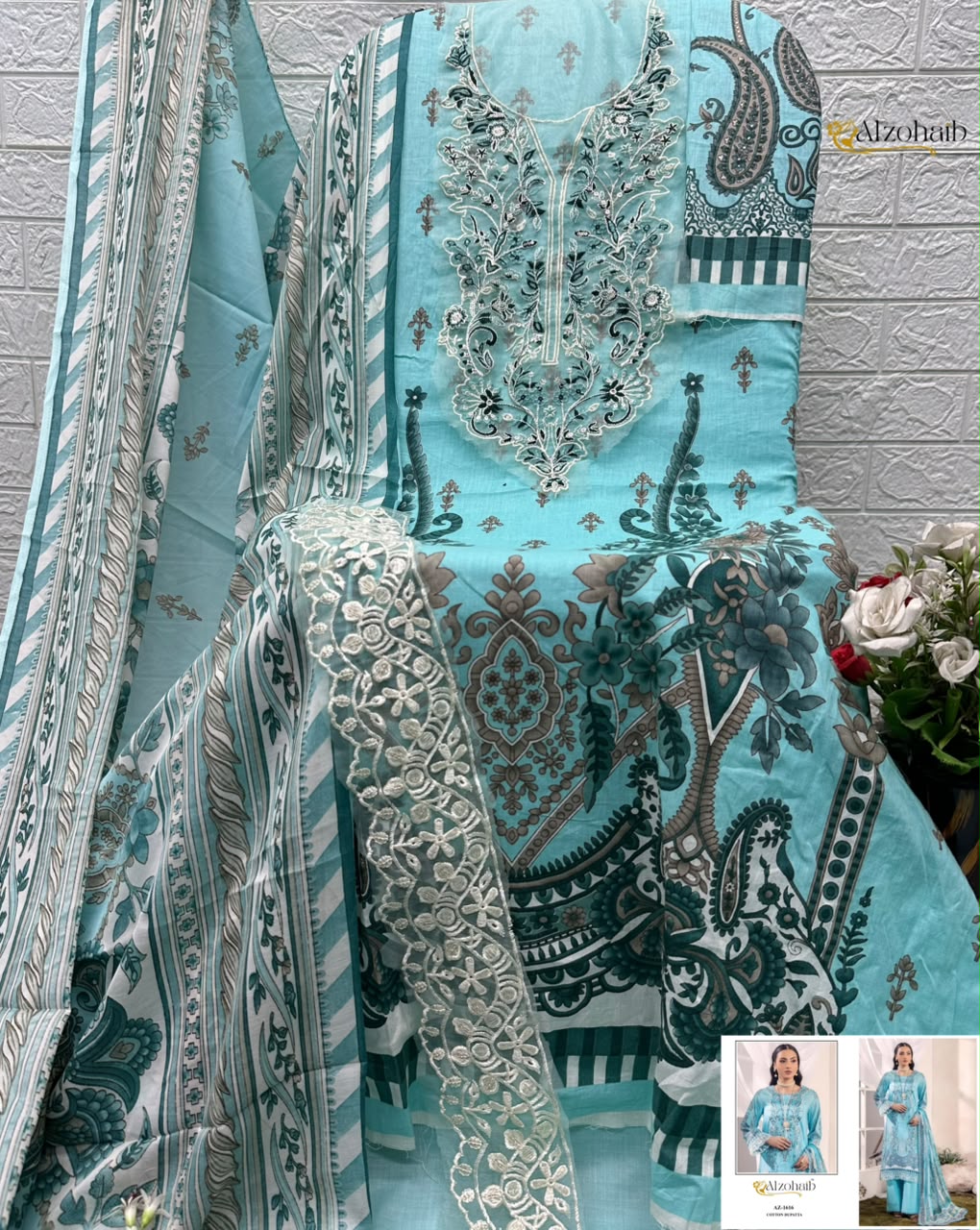 Alzohaib Az 1616 Pure Cotton Pakistani Suits