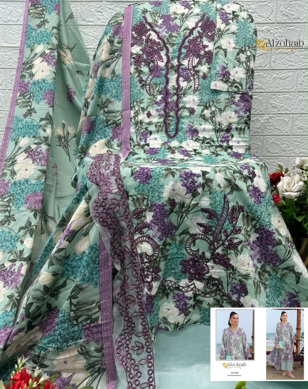 Alzohaib Az 1626 Pure Cotton Pakistani Suits - view 2