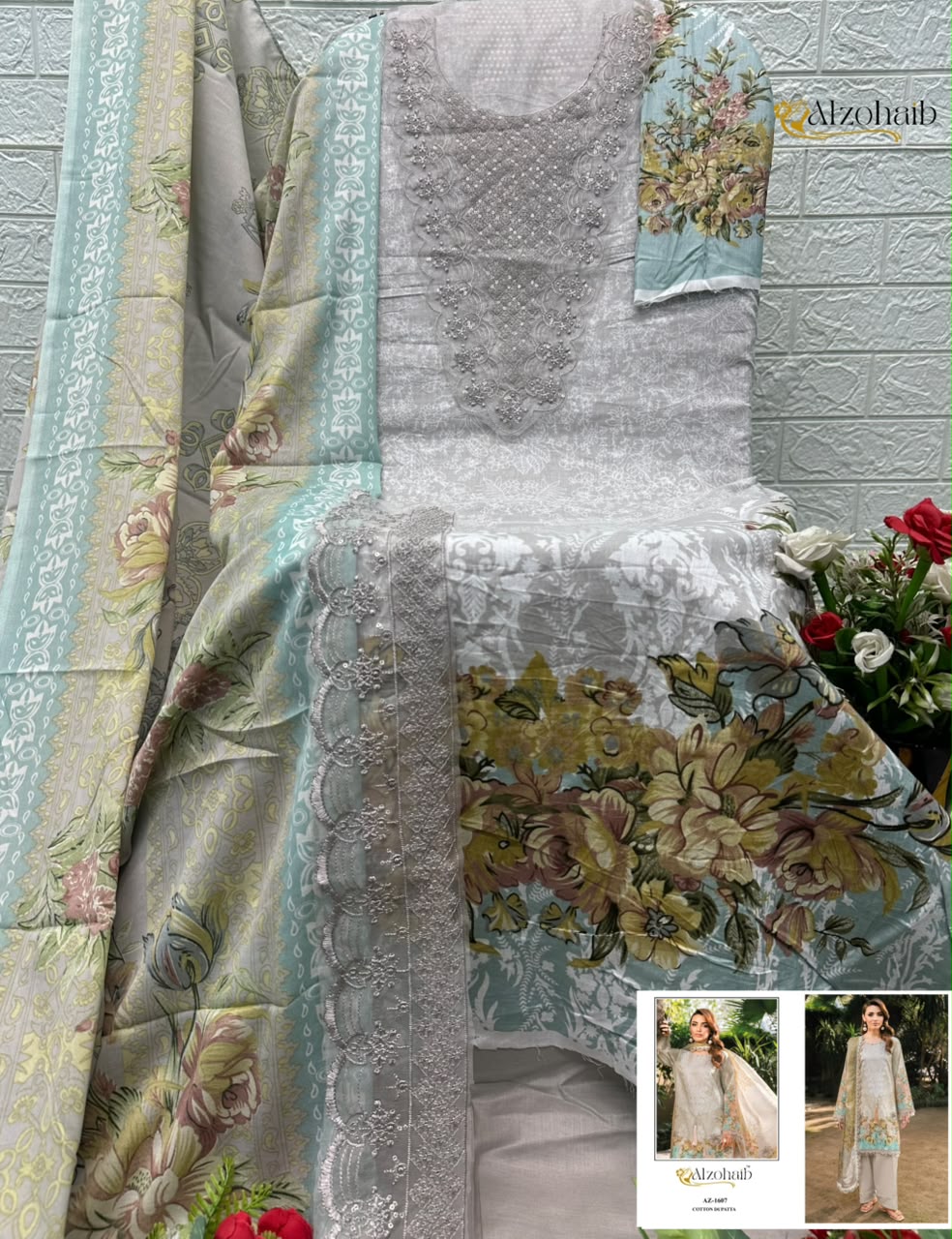 Alzohaib Az 1589 Pure Cotton Patch Pakistani Suits - view 3