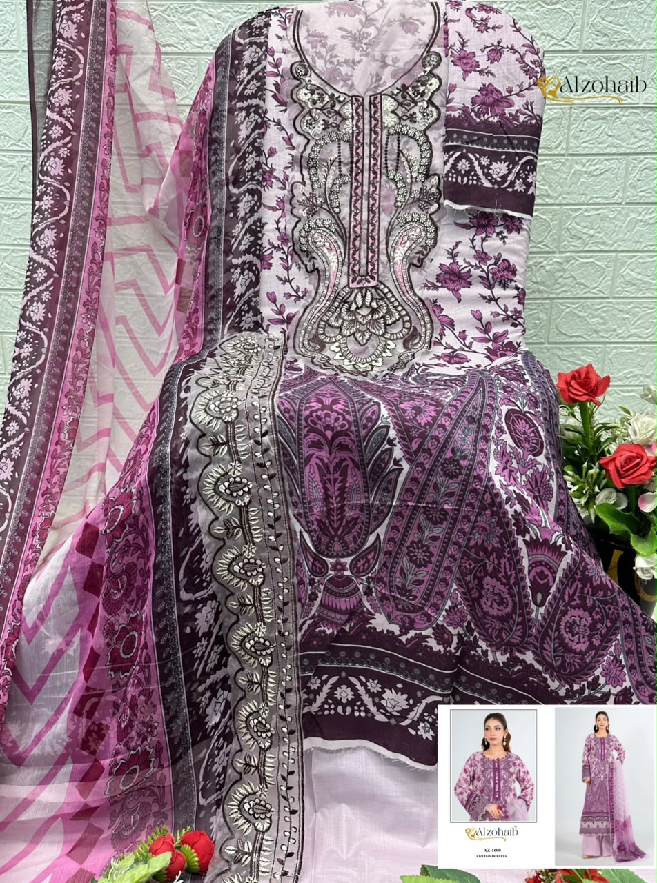 Alzohaib Az 1589 Pure Cotton Patch Pakistani Suits - view 4