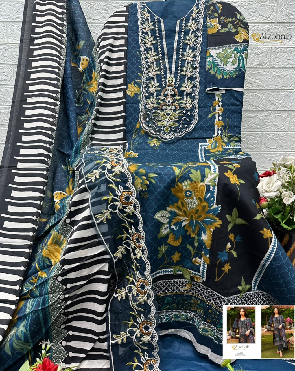 Alzohaib Farida Vol 2 Pure Cotton Pakistani Suits - view 3