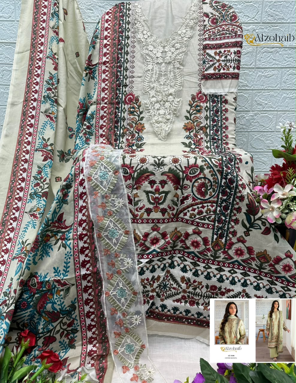 Alzohaib Farida Vol 3 Pure Cotton Pakistani Suits - view 2
