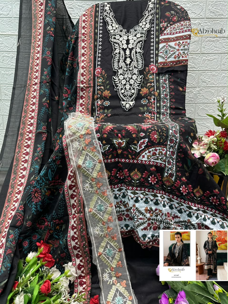 Alzohaib Farida Vol 3 Pure Cotton Pakistani Suits - view 3