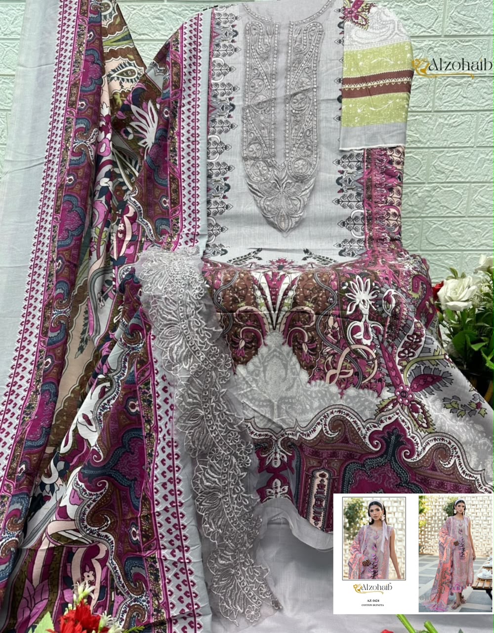Alzohaib Farida Vol 3 Pure Cotton Pakistani Suits - view 4