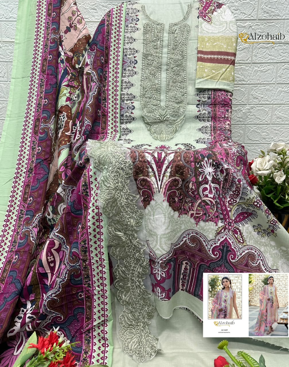 Alzohaib Farida Vol 3 Pure Cotton Pakistani Suits - view 5