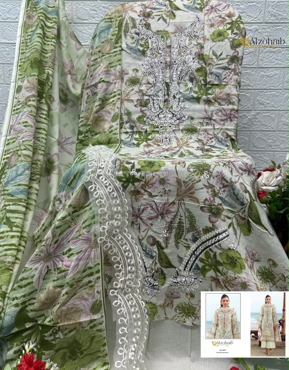 Alzohaib Az 1636 Pure Cotton Pakistani Suits
