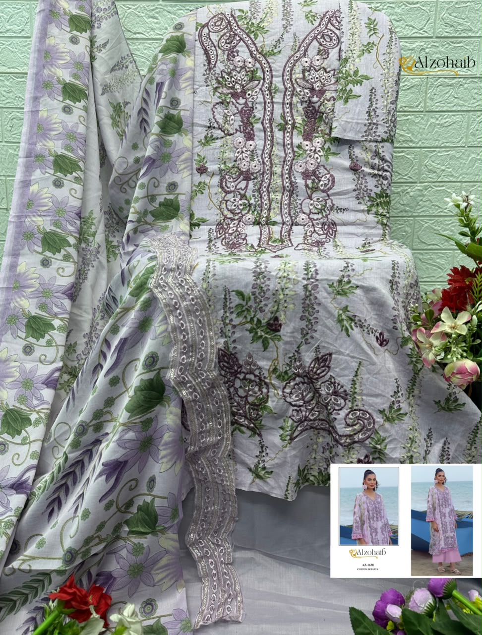 Alzohaib Az 1636 Pure Cotton Pakistani Suits - view 3