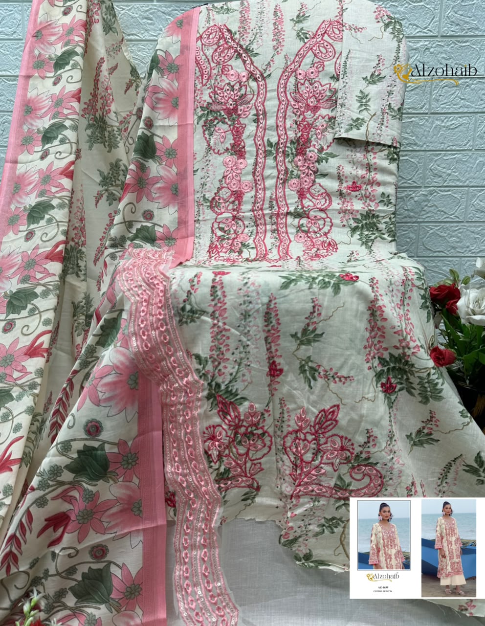 Alzohaib Az 1636 Pure Cotton Pakistani Suits - view 4