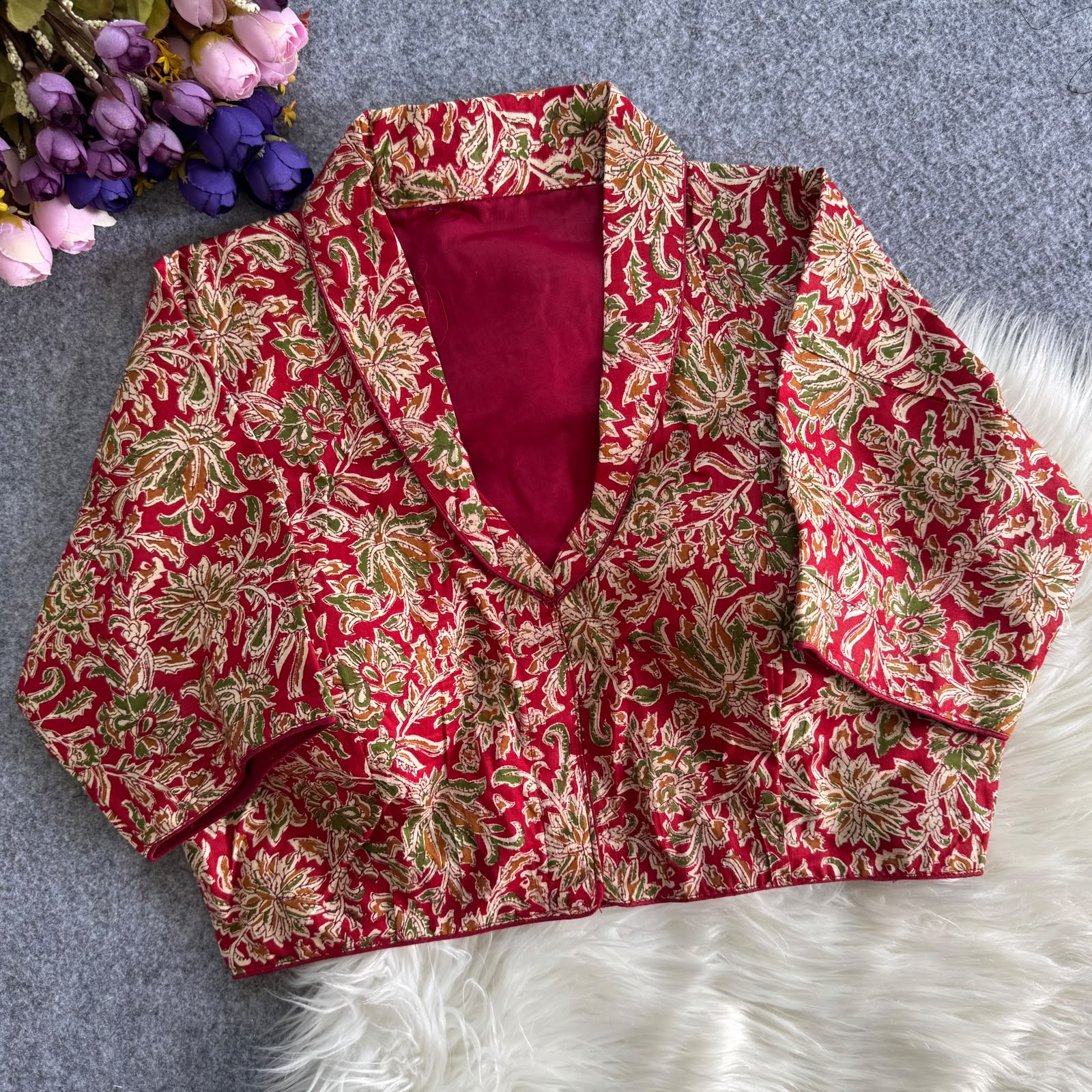 Collar Special Kalamkari Cotton Blouse - view 3