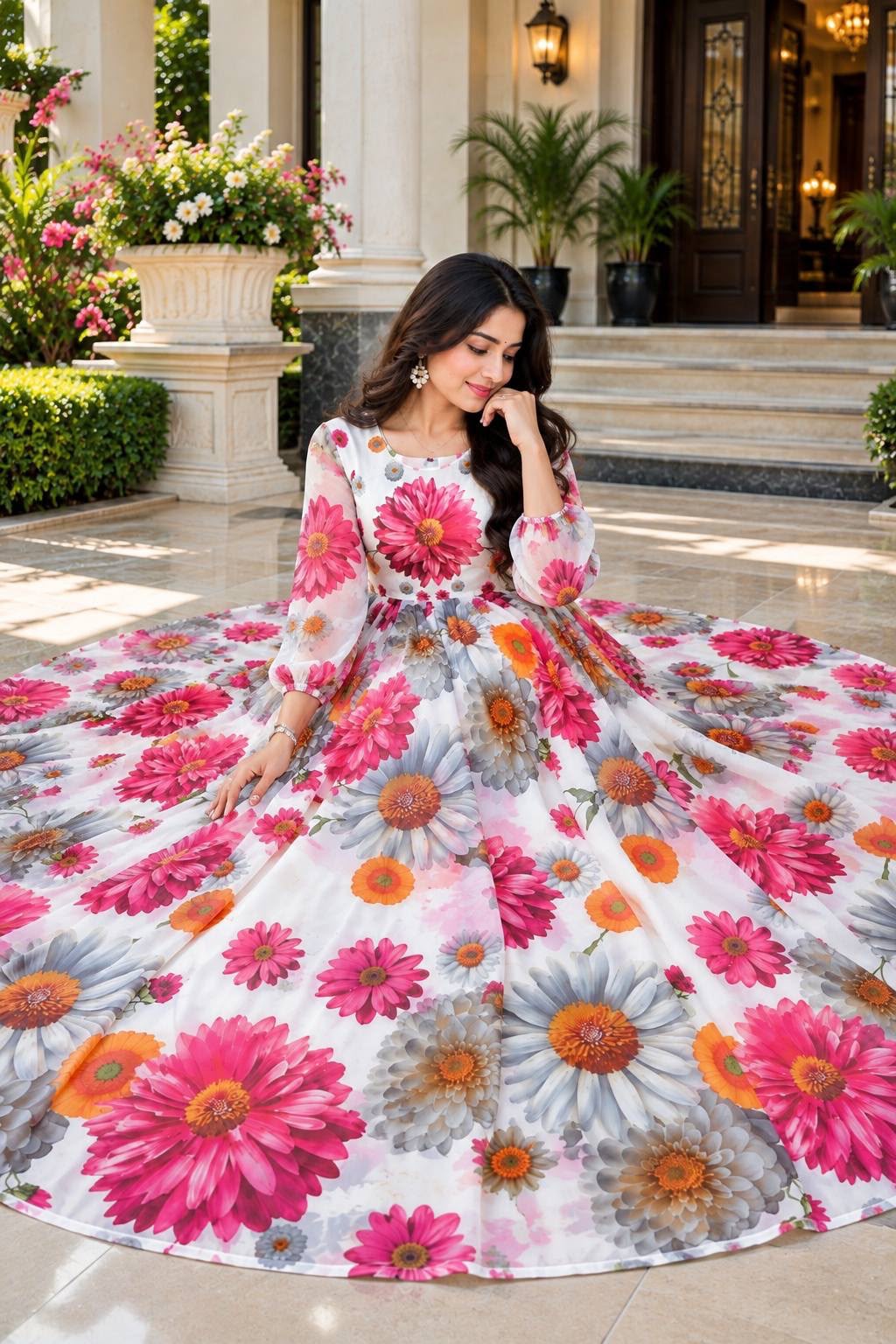 Frorenza White Faux Georgette Gown