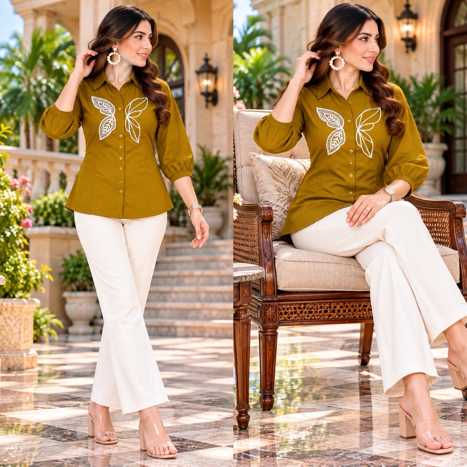 FVD Butter Fly Brown Rayon Slub Kurti Pant Set - view 3