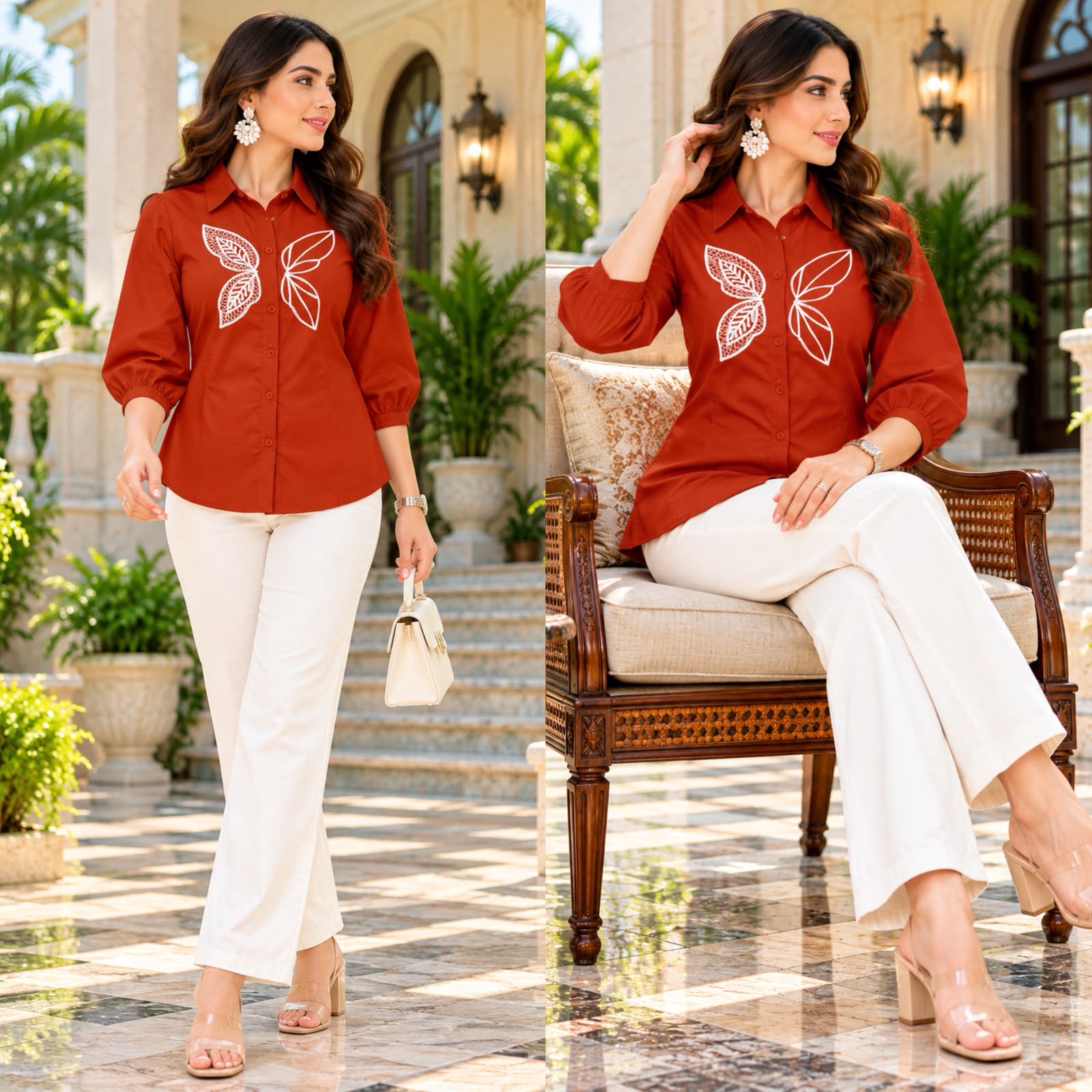 FVD Butter Fly Brown Rayon Slub Kurti Pant Set - view 5