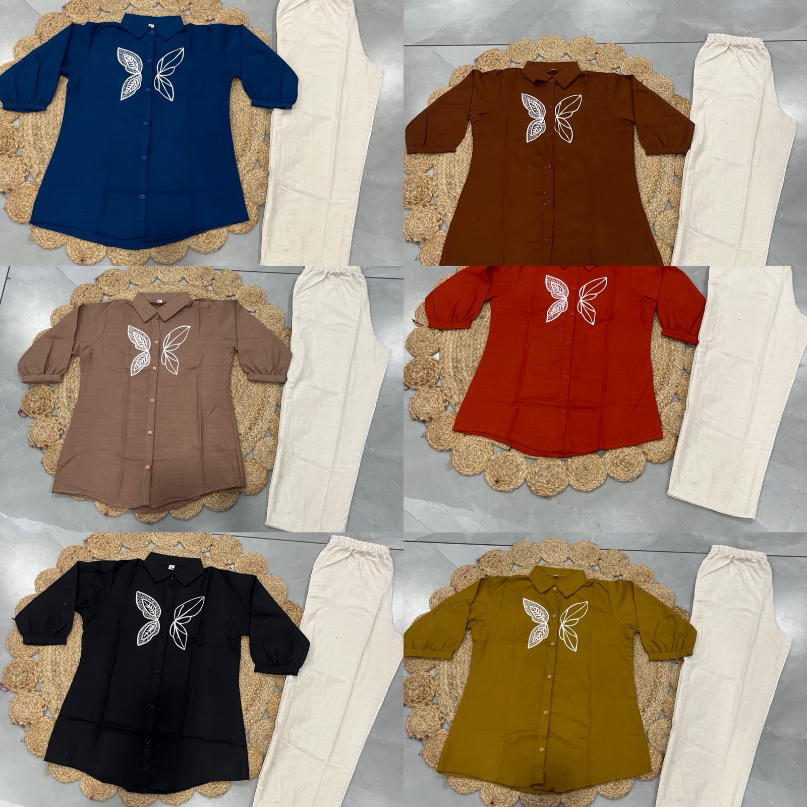 FVD Butter Fly Brown Rayon Slub Kurti Pant Set - view 7