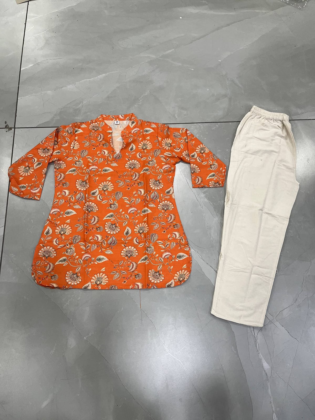 FVD Janvika Methi Orange Rayon Slub Kurti Pant Set