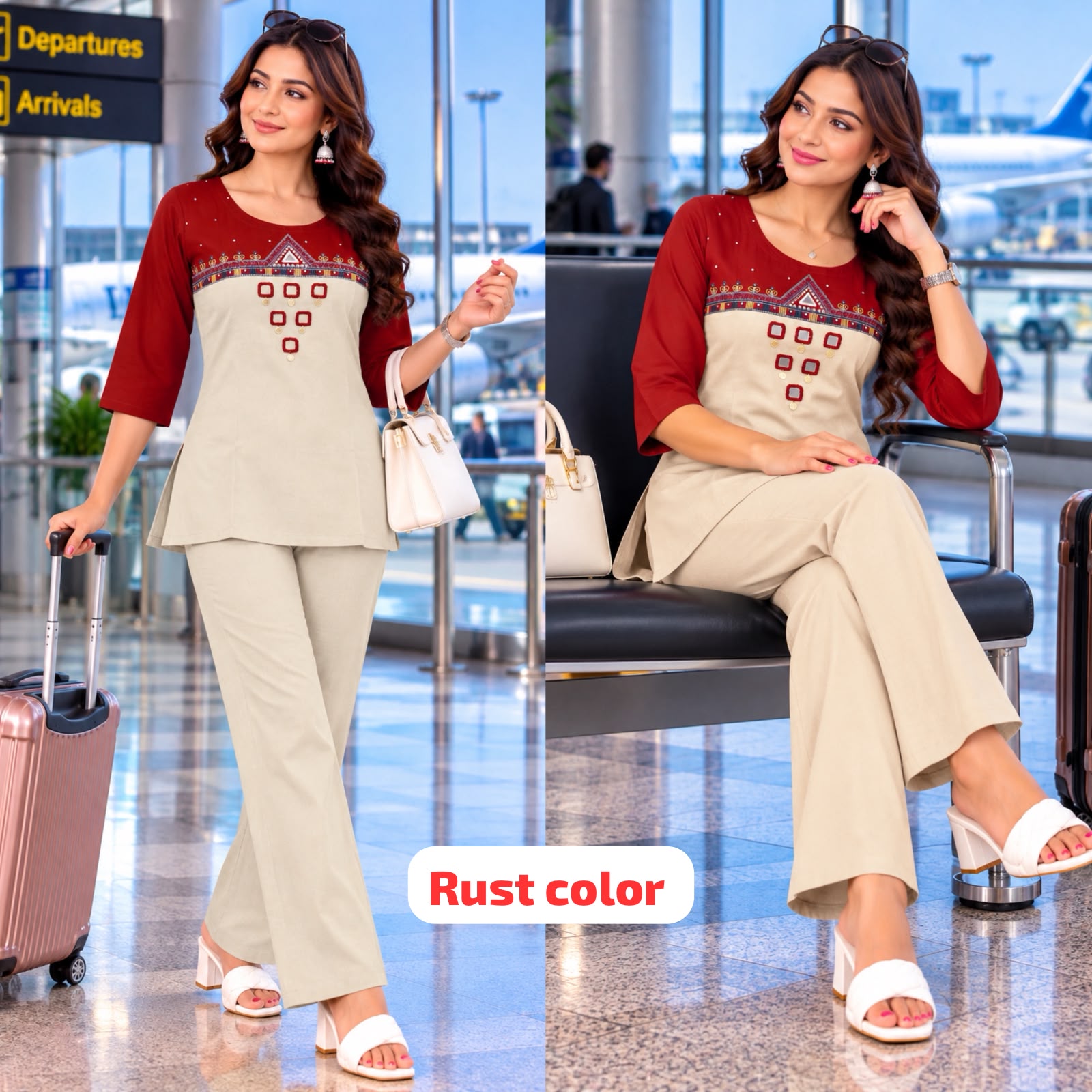 FVD Rajvadi Rust Dhabu Cotton Kurti Pant Set - view 13