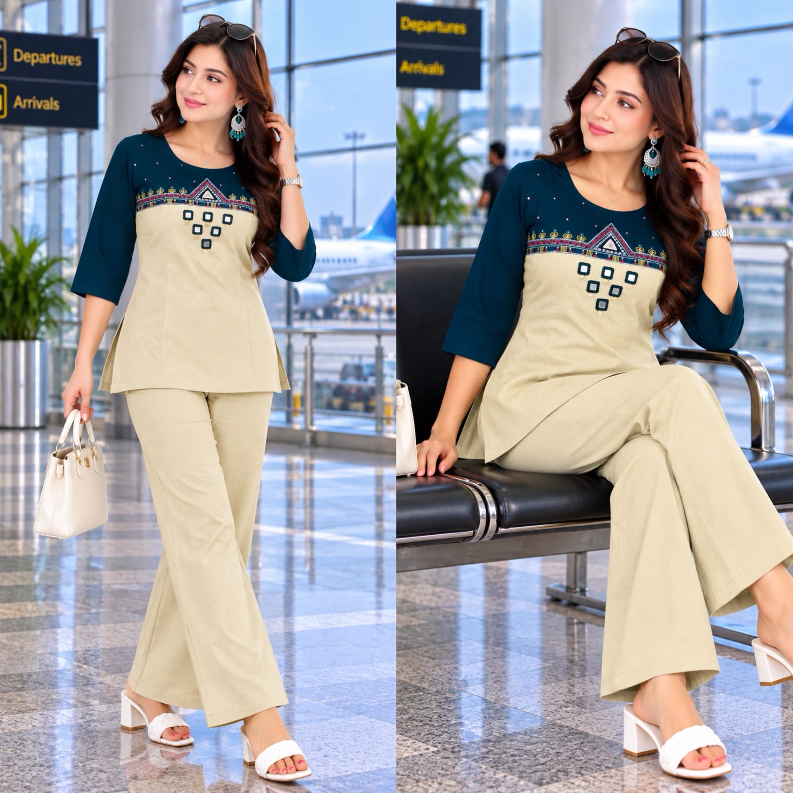 FVD Rajvadi Rust Dhabu Cotton Kurti Pant Set - view 3