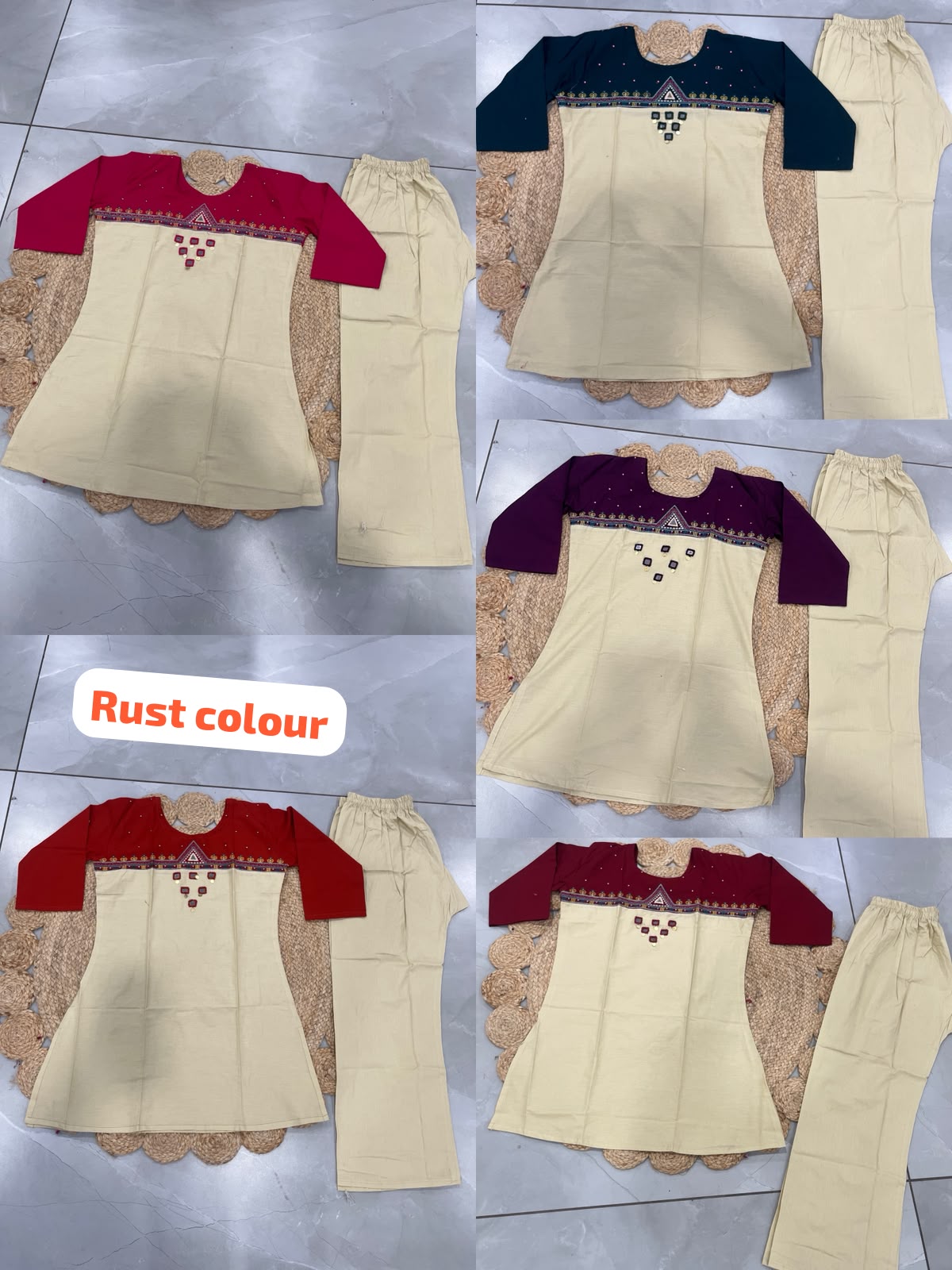 FVD Rajvadi Rust Dhabu Cotton Kurti Pant Set - view 5