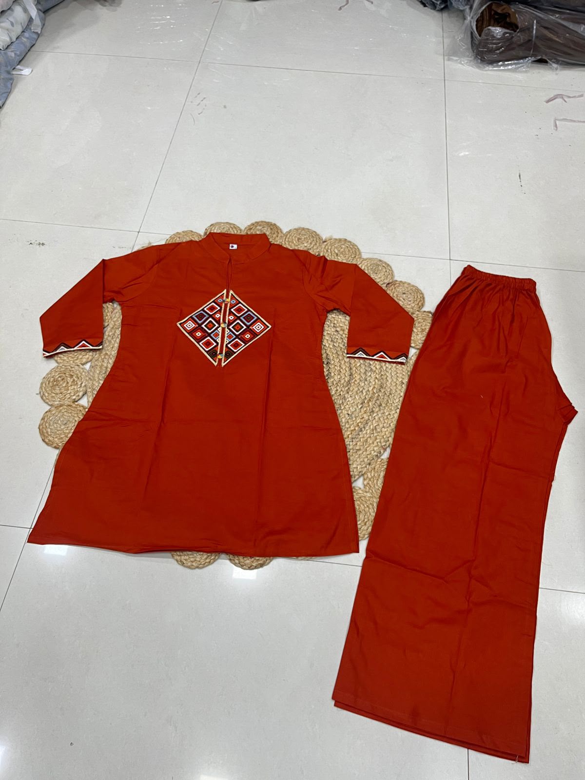 FVD Siqndar Rust Dhabu Cotton Kurti Pant Set - view 2