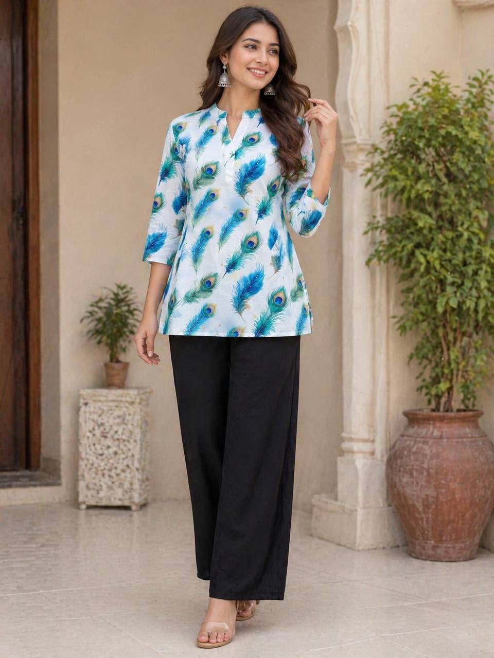 FVD Sonpari Blue Morpich Rayon Slub Kurti Pant Set - view 2