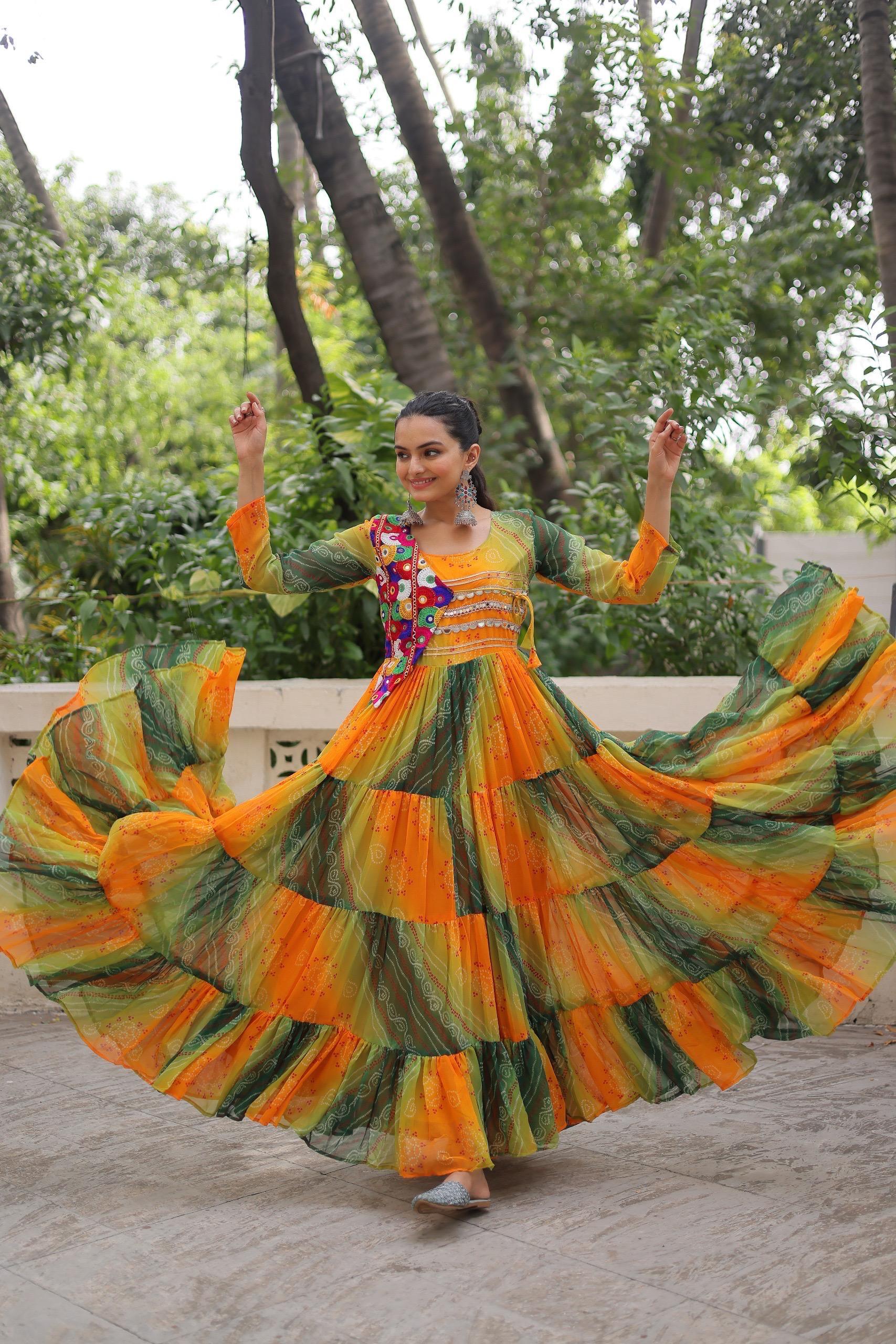 LW 9263 Laheriya &amp; Bandhej Gown