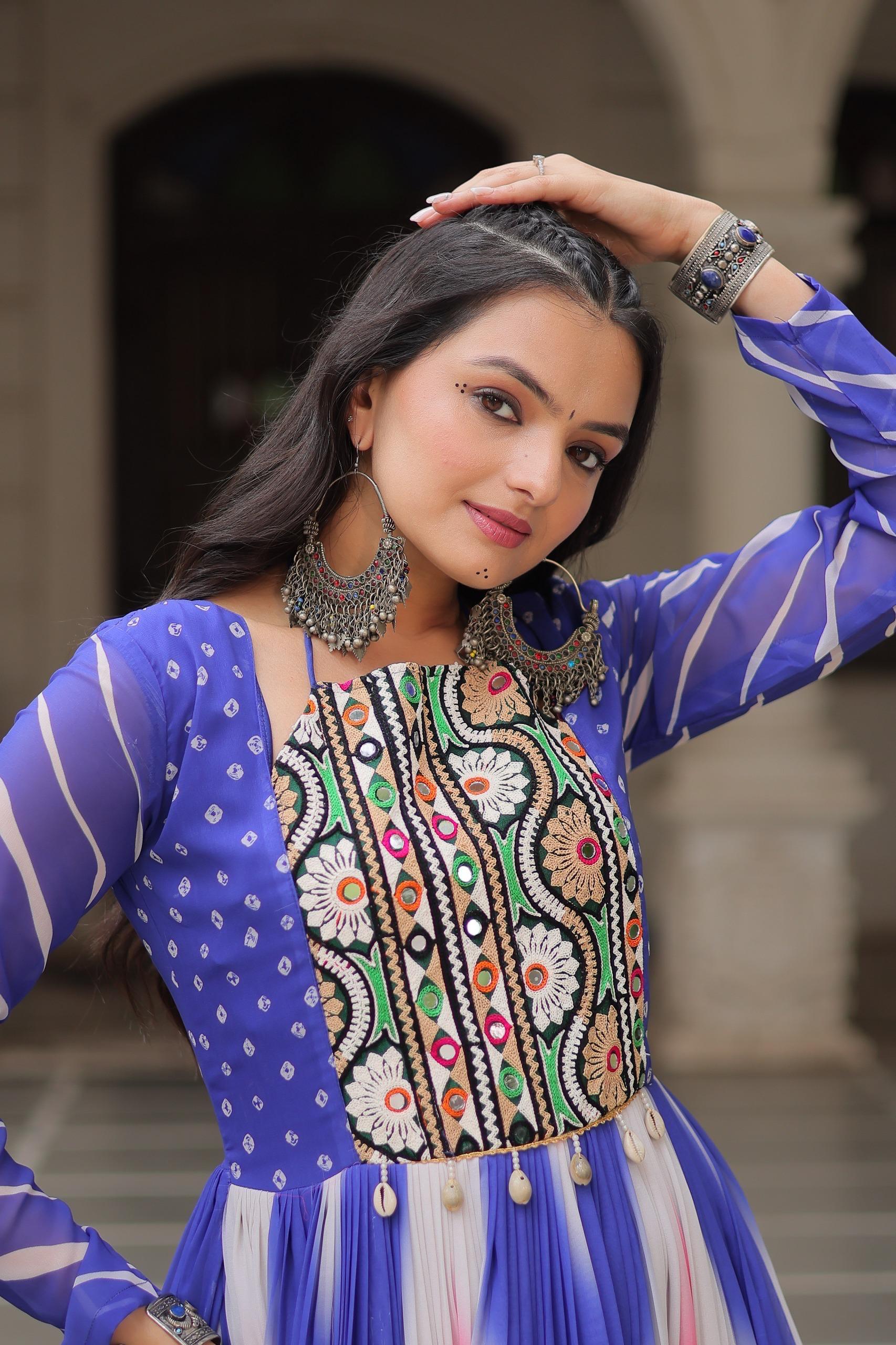 LW 9278 Blue Faux Georgette Bandhej Gown
