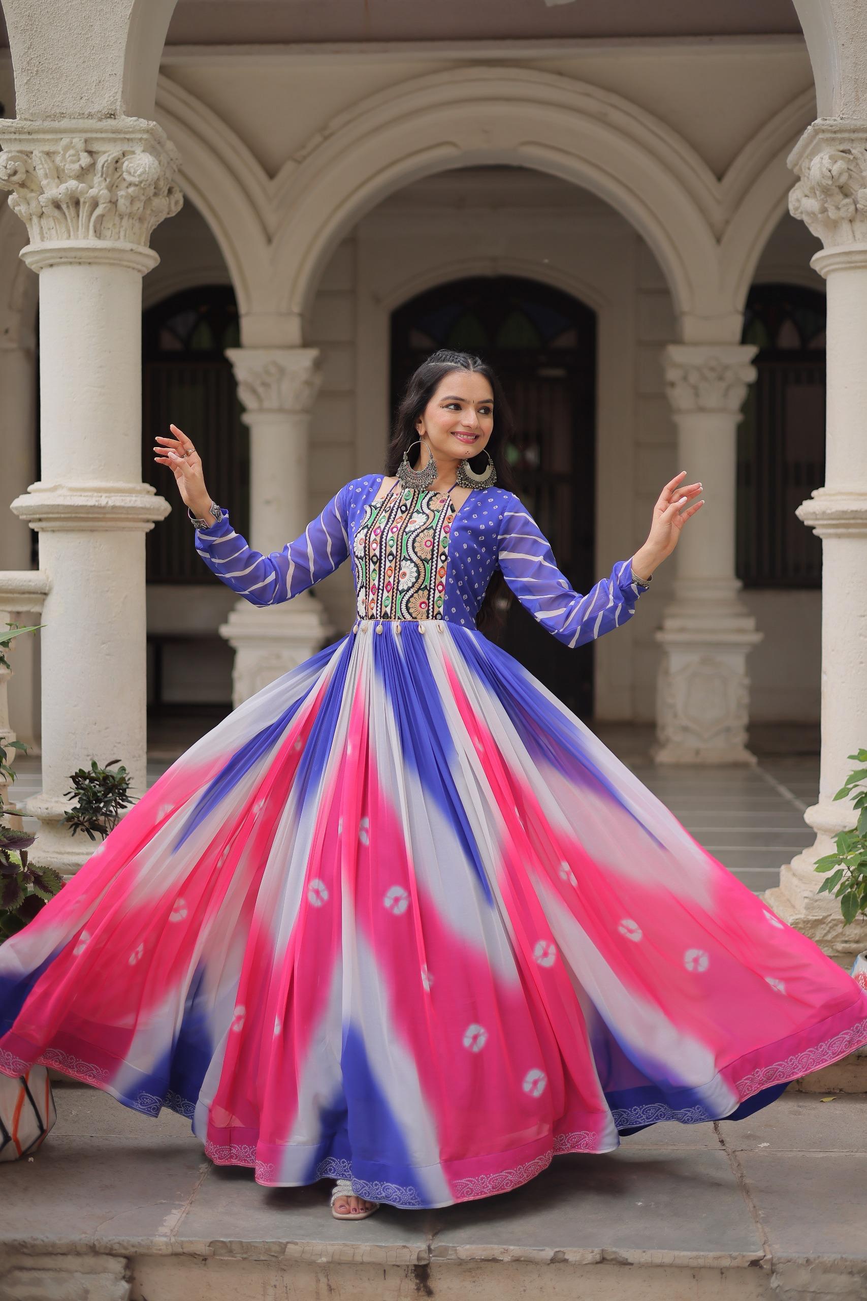 LW 9278 Blue Faux Georgette Bandhej Gown - view 2