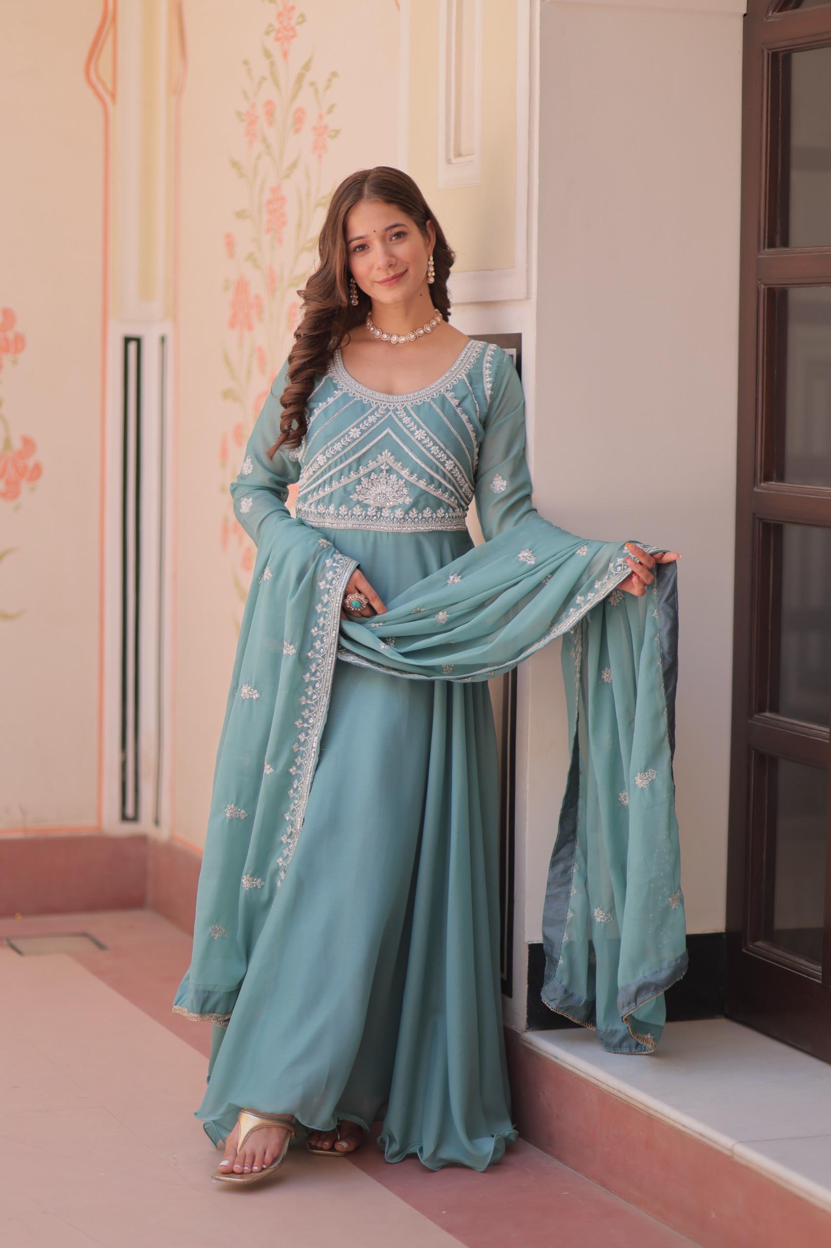 LW 9311 Beige Star Georgette Gown Design - view 2