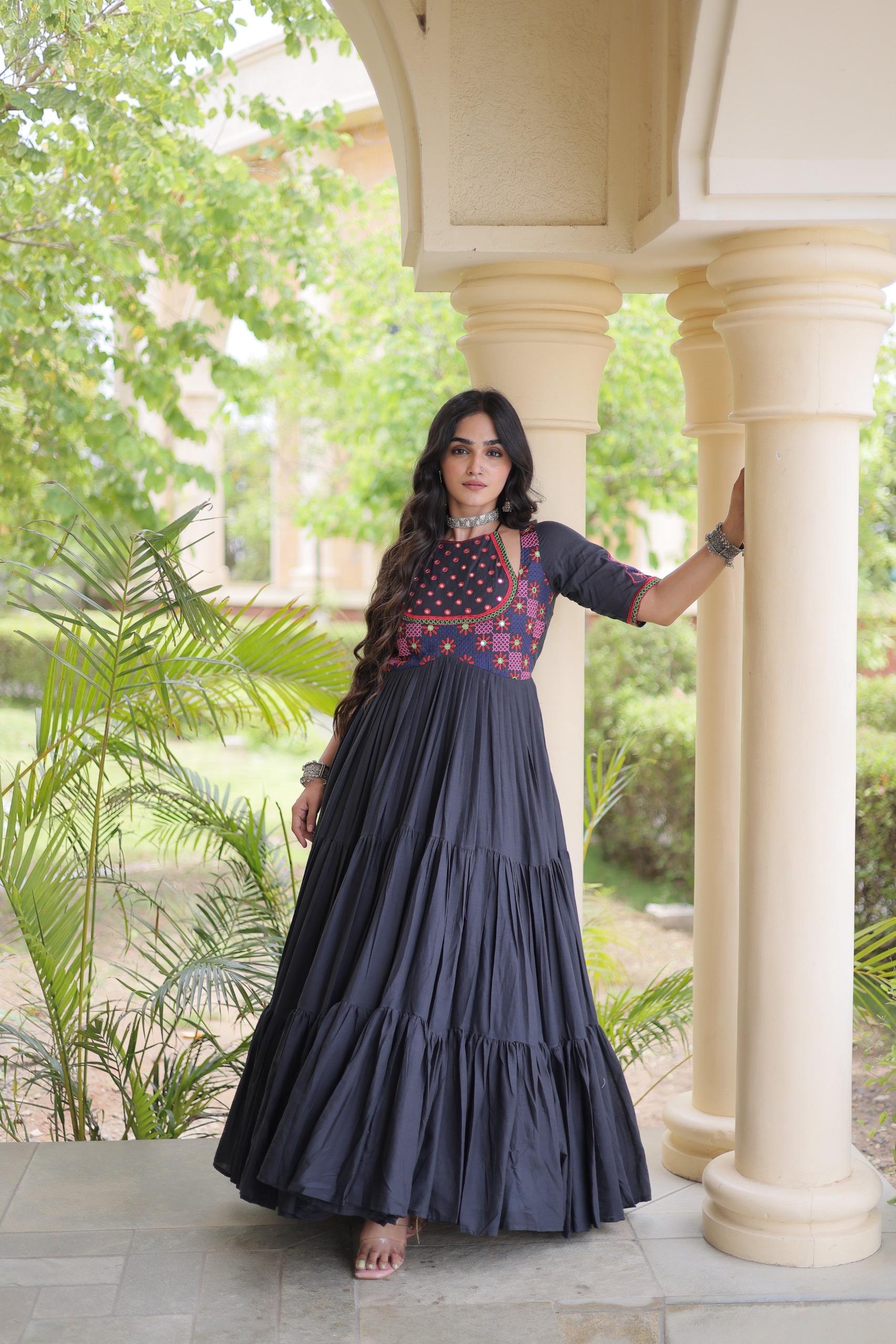 LW 9348 Black Kora Cotton Gown Design