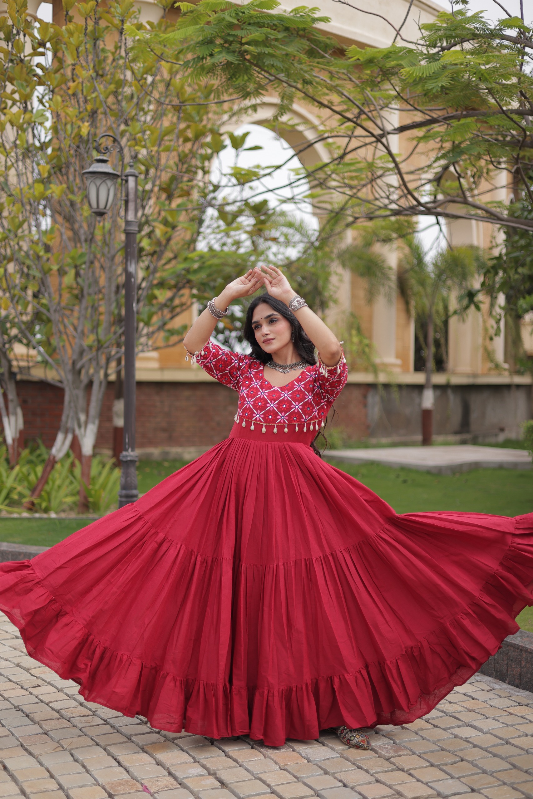 LW 9349 Maroon Kora Cotton Gown - view 3