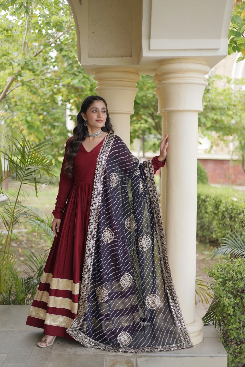 LW 9353 Maroon Reyon Gown - view 3