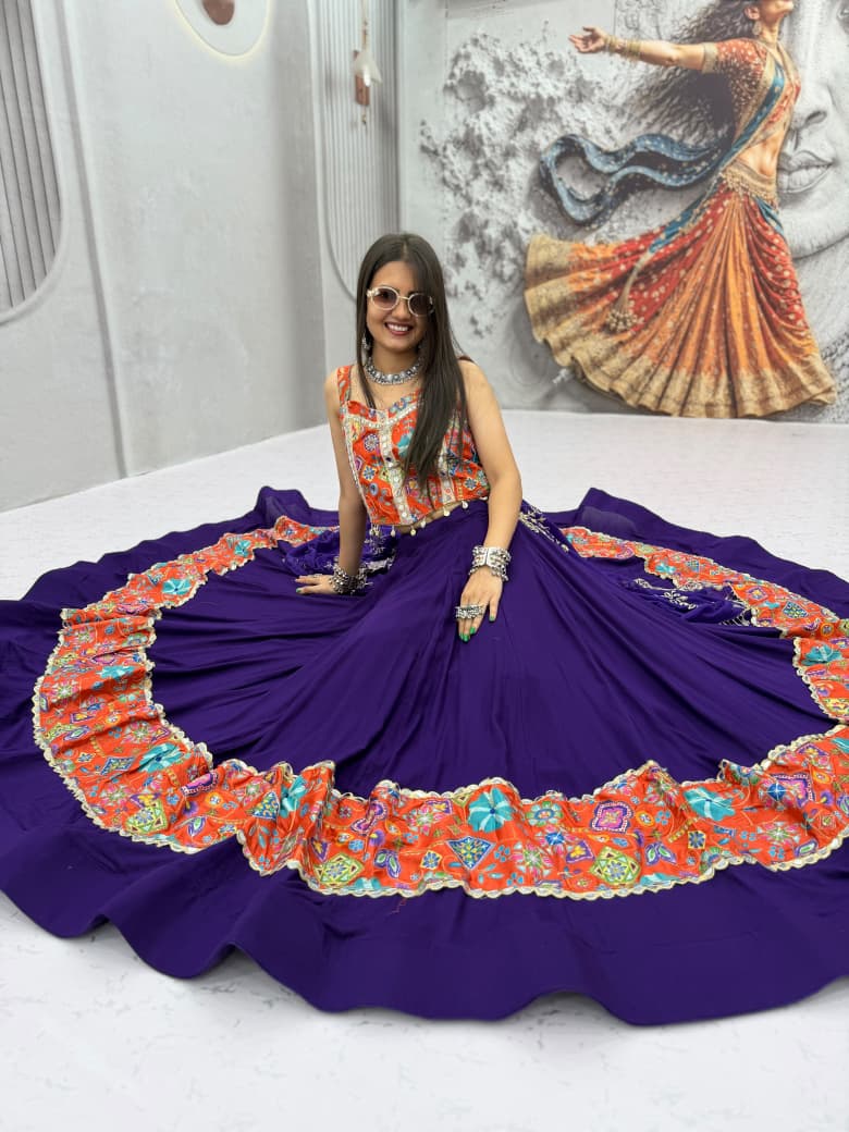 Navratri Special Silk And Rayon Cotton Lehenga Choli With Mirror Work - view 2