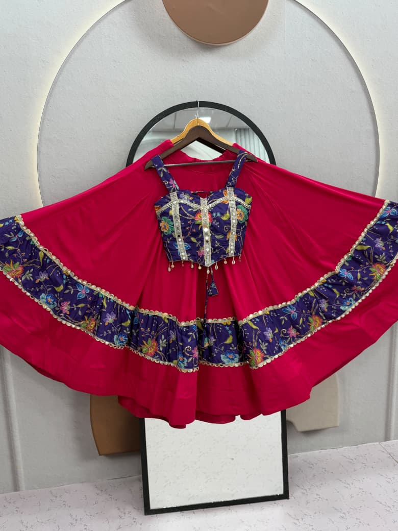 Navratri Special Silk And Rayon Cotton Lehenga Choli With Mirror Work - view 3